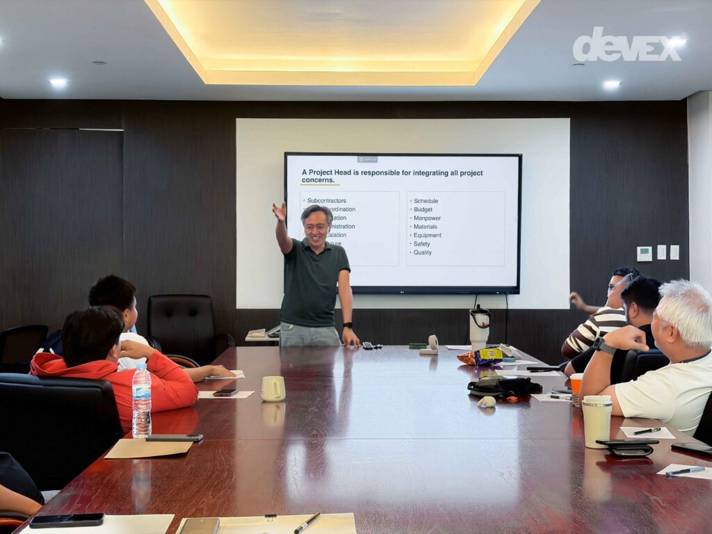 Dan Franco, Vice President for Systems and Process Improvement, facilitates the Accountability in Project Operations training for Devex Incorporated's project personnel.