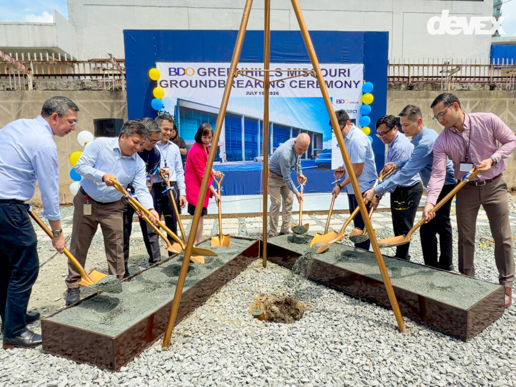 Officials from BDO Unibank, Devex Incorporated, and project partners during the groundbreaking ceremony of the BDO Greenhills Missouri project in San Juan City on July 15, 2026.