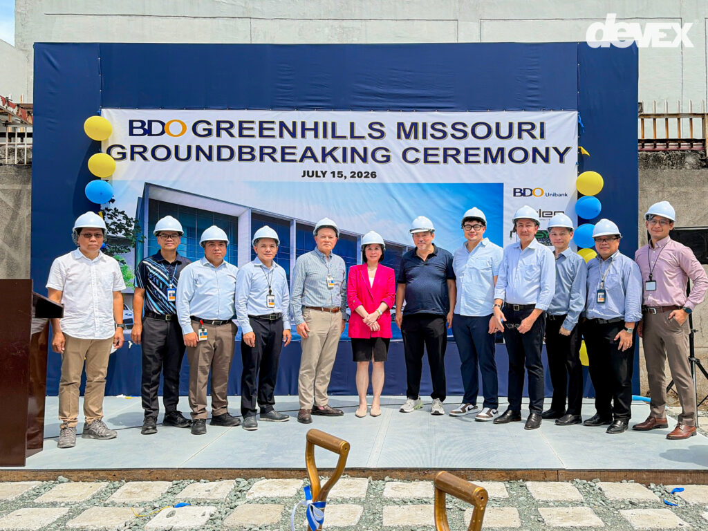 Officials from BDO Unibank, Devex Incorporated, and project partners during the groundbreaking ceremony of the BDO Greenhills Missouri project in San Juan City on July 15, 2026.