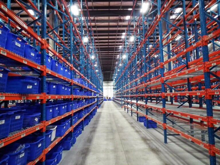 Warehouse racking color blue.