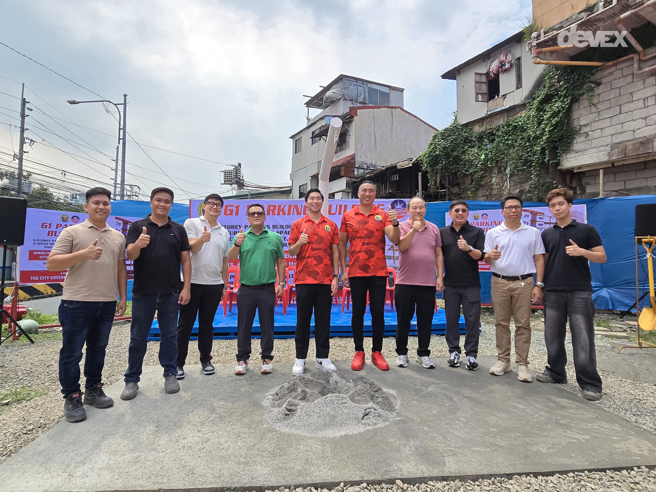 San Juan City officials and project representatives pose for a group photo during the G1 Parking Building groundbreaking ceremony on October 13, 2026.
