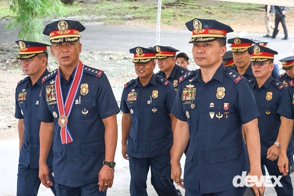 PNP officials arrive at the new NCRPO Regional Headquarters Building during its inauguration at Camp Bagong Diwa, Taguig City.
